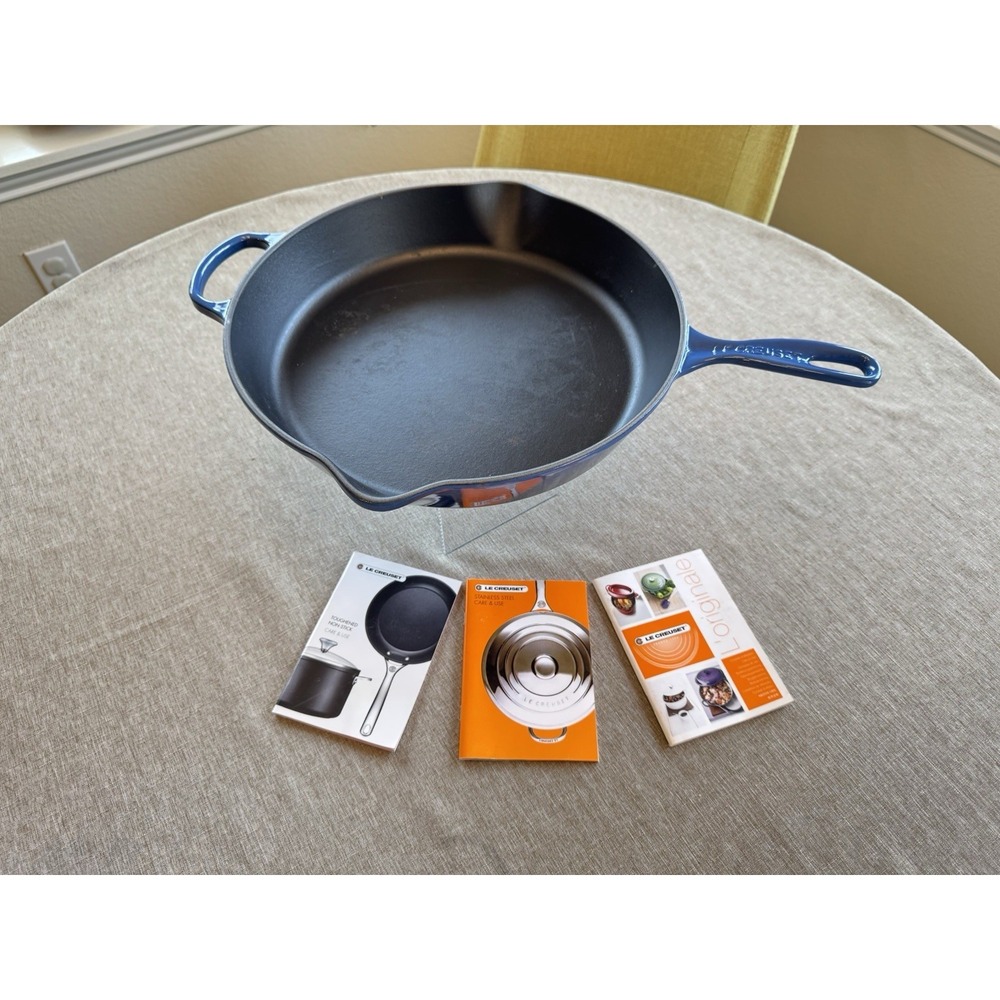 Le Creuset 34 cm 14" Enamelled Cast Iron Skillet Marseille Blue France